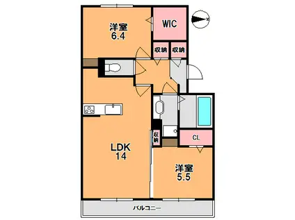 インペリアル(2LDK/3階)の間取り写真