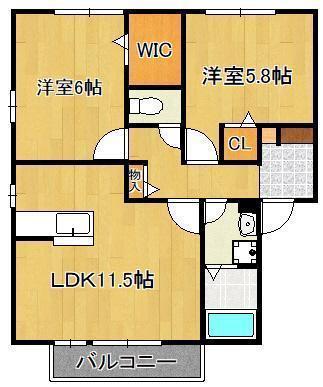 花多来館 B棟(2LDK/1階)の間取り写真