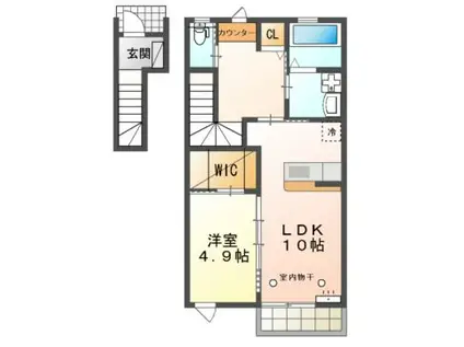 パティオ B(1LDK/2階)の間取り写真