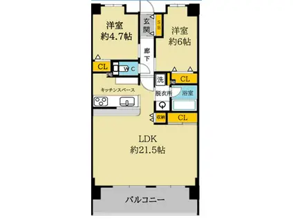 ワコーレKOBE新長田アリーナ(2LDK/11階)の間取り写真