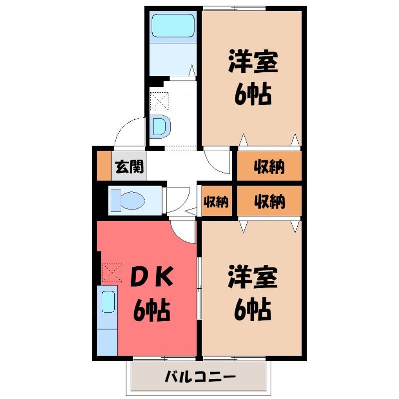 アベニールII(2DK/2階)の間取り写真