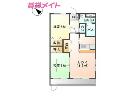 グリーンヒルズ(2LDK/2階)の間取り写真
