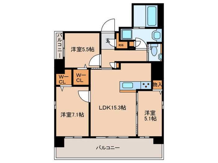 S-RESIDENCE大手門AWESOME(3LDK/9階)の間取り写真