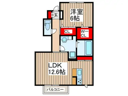 サニーフラットB(1LDK/1階)の間取り写真