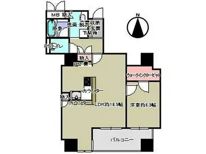 淀屋橋アップルタワーレジデンス(1LDK/23階)の間取り写真