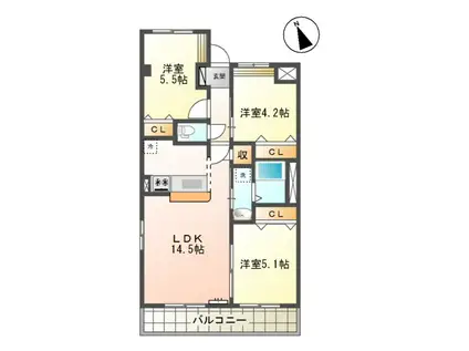 ピュアリー(3LDK/2階)の間取り写真