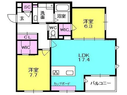 ボーリヴァージュ夙川ノード(2LDK/3階)の間取り写真