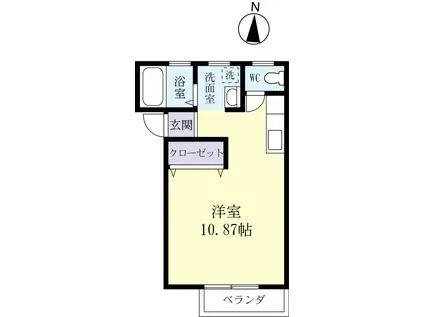 ガーデニア21B棟(ワンルーム/2階)の間取り写真