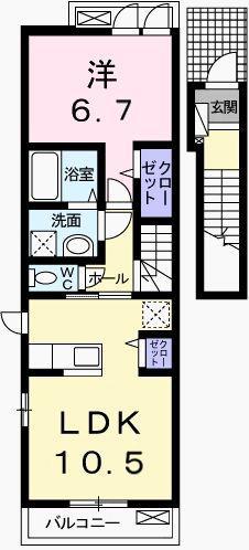 グランアウローラVI(1LDK/2階)の間取り写真