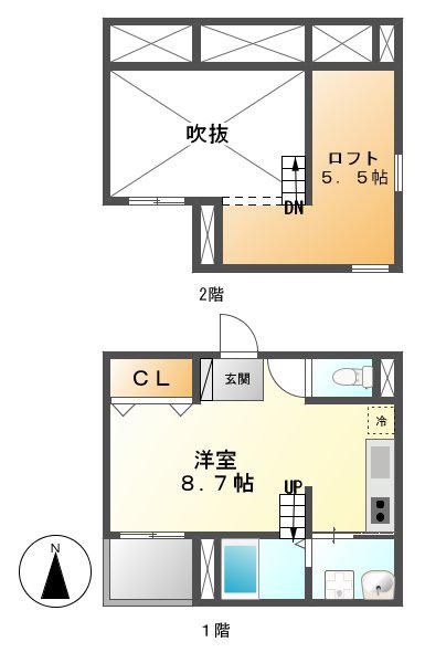 ベーネ日比野(1K/2階)の間取り写真