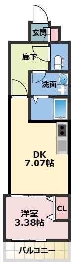 ALIVIS新町(1DK/2階)の間取り写真