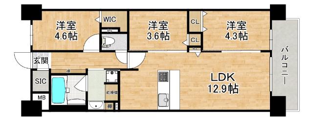 スプランディッド大阪NAMBA LINE(3LDK/7階)の間取り写真