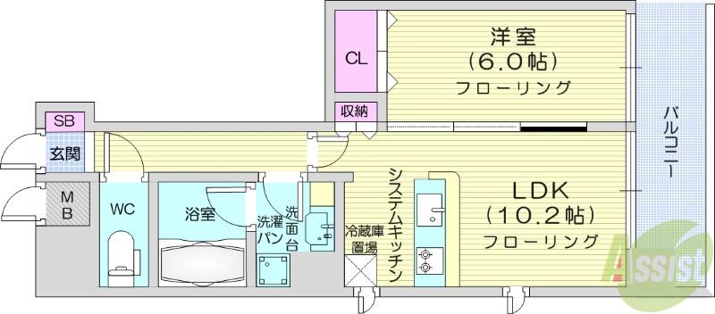 ブリリアンクラス榴岡(1LDK/9階)の間取り写真