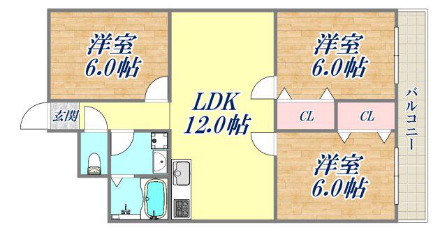 カサソレアード(3LDK/1階)の間取り写真