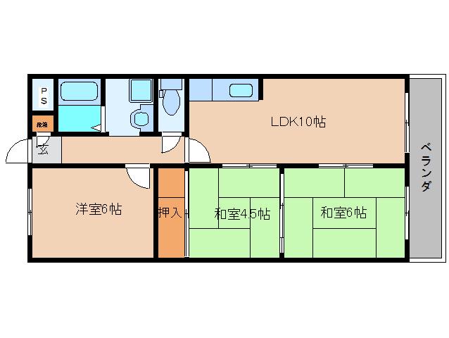 シャトー福田2号館(3LDK/4階)の間取り写真