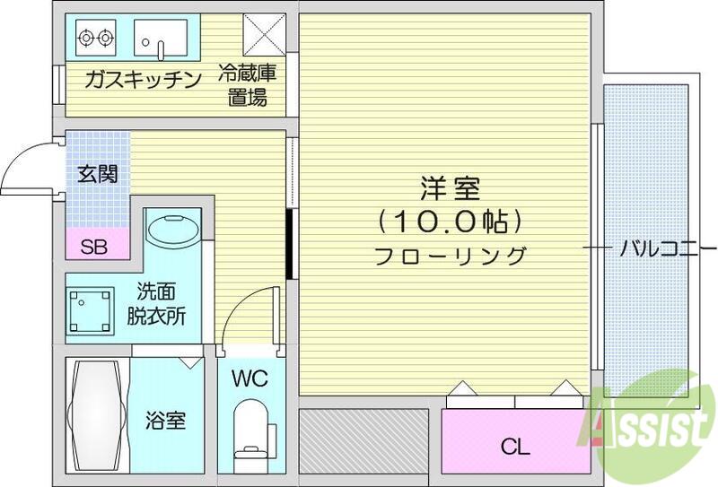 オークレストΑ(1K/1階)の間取り写真