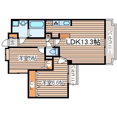 エレット長町(2LDK/6階)の間取り写真