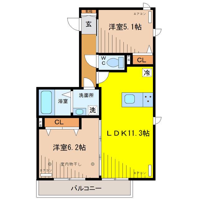 COMFORZA境(2LDK/2階)の間取り写真