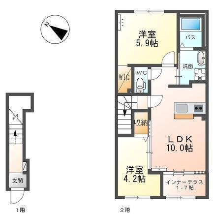 燕市井土巻アパート(2LDK/2階)の間取り写真