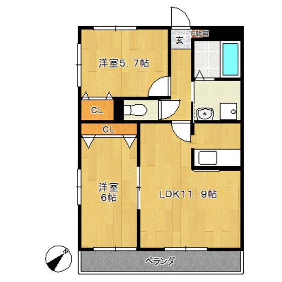 プリミエール山敷(2LDK/1階)の間取り写真