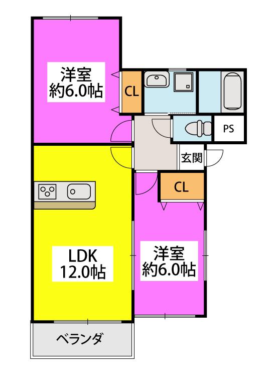 MDIロイヤルレジデンス折尾(2LDK/2階)の間取り写真