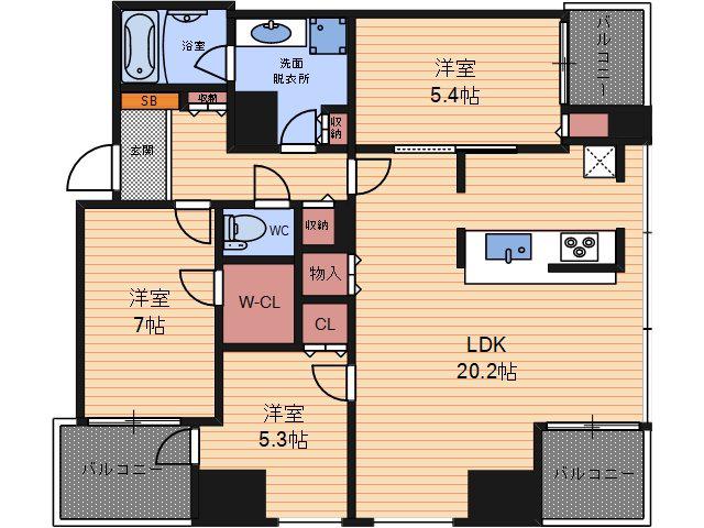 クレヴィアタワー中之島(3LDK/16階)の間取り写真