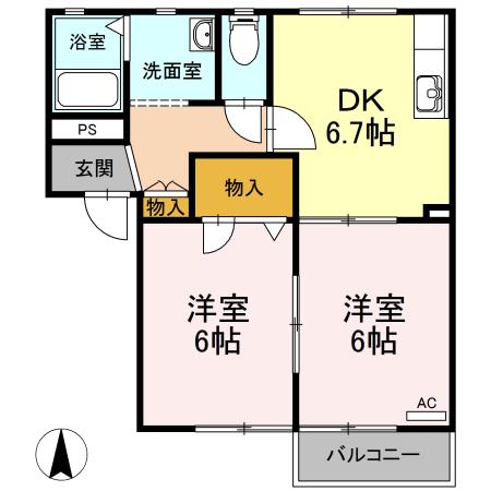 エスポワールA(2DK/2階)の間取り写真