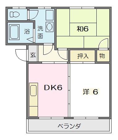 ハイツ朝日ヶ丘(2DK/1階)の間取り写真