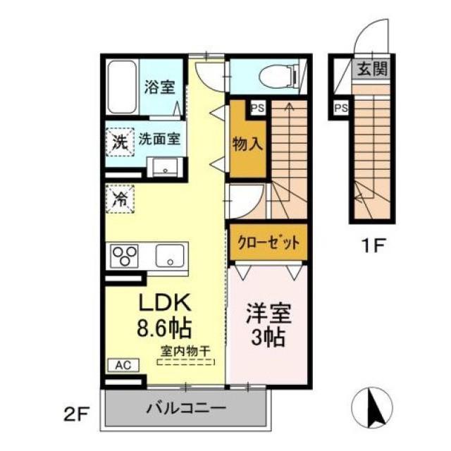 ヴィラ ベアテ(1LDK/2階)の間取り写真