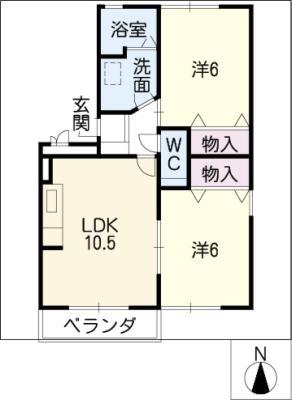 スカイガーデン(2LDK/2階)の間取り写真