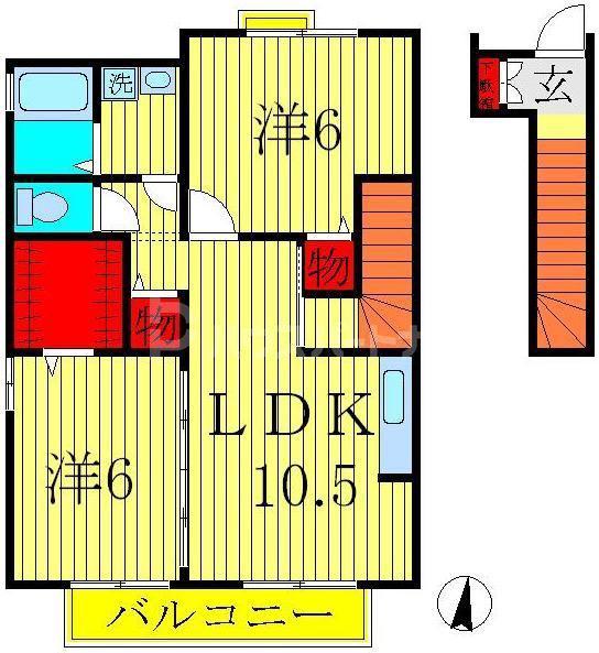 グリーンヴィラカラビナR(2LDK/2階)の間取り写真
