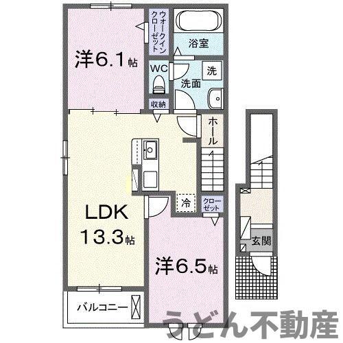 クラール勅使イーストC(2LDK/2階)の間取り写真