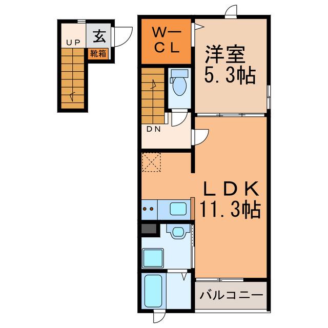 ローズガーデン(1LDK/2階)の間取り写真