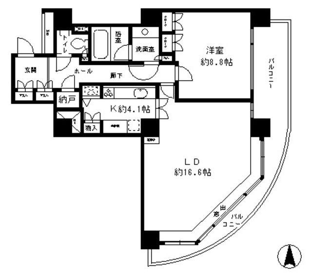 リバーポイントタワー(1LDK/13階)の間取り写真