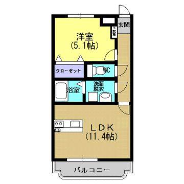 KS国分(1LDK/2階)の間取り写真