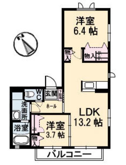 ボナール ニイミ(2LDK/2階)の間取り写真