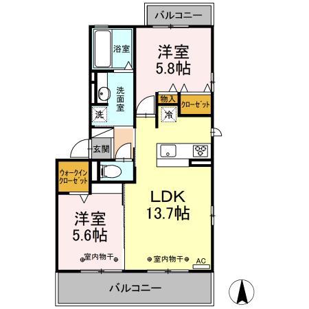 ハピネス田神駅前(2LDK/3階)の間取り写真