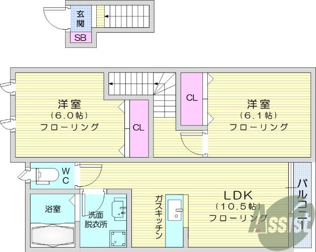 ブルーム・サティ(2LDK/2階)の間取り写真