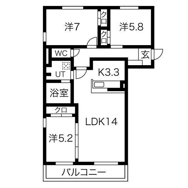 レジデンス白石中央II(3LDK/3階)の間取り写真