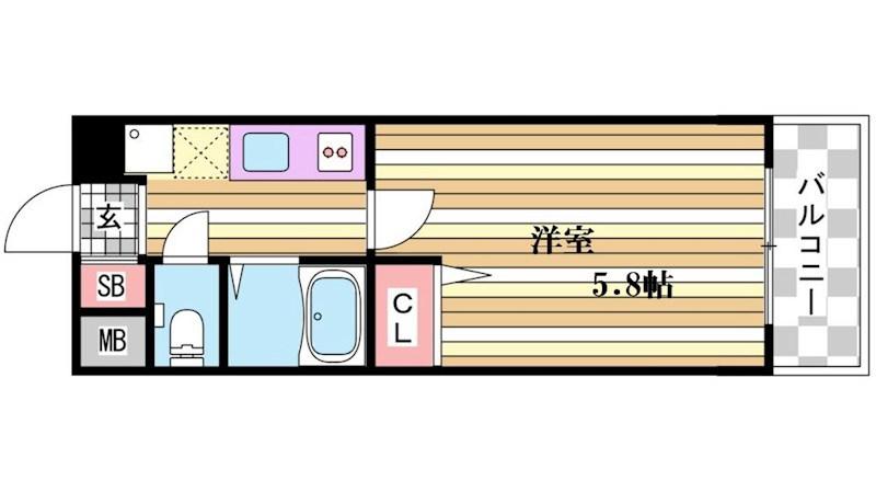 ブロスコート六甲II(1K/6階)の間取り写真