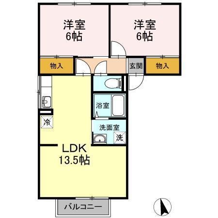 トゥインクルコート桑原B(2LDK/2階)の間取り写真