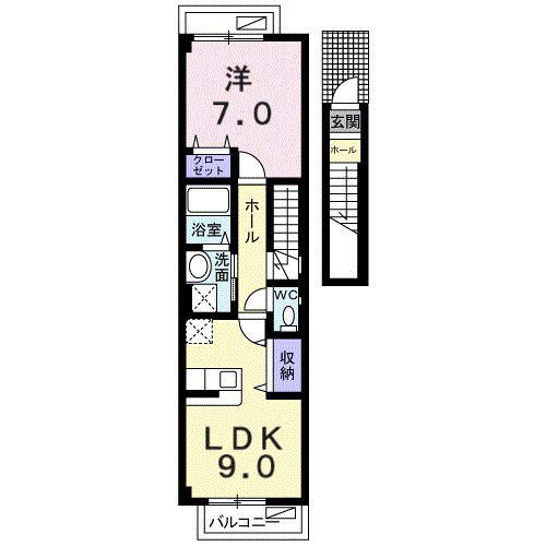 伊予鉄道郡中線 土橋駅(愛媛) 徒歩20分 2階建 築22年(1LDK/2階)の間取り写真