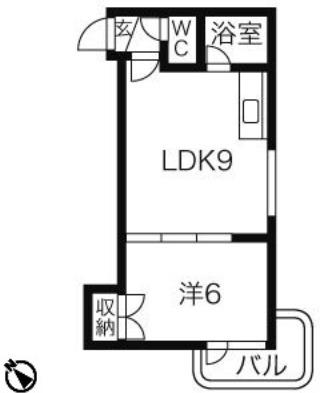 パルコート62(1DK/3階)の間取り写真
