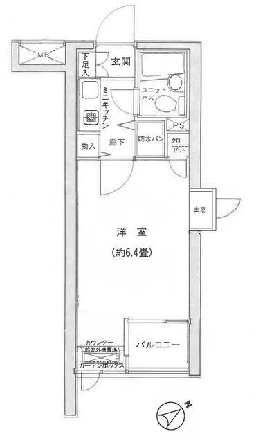 ワイライフ二子玉川(1K/4階)の間取り写真