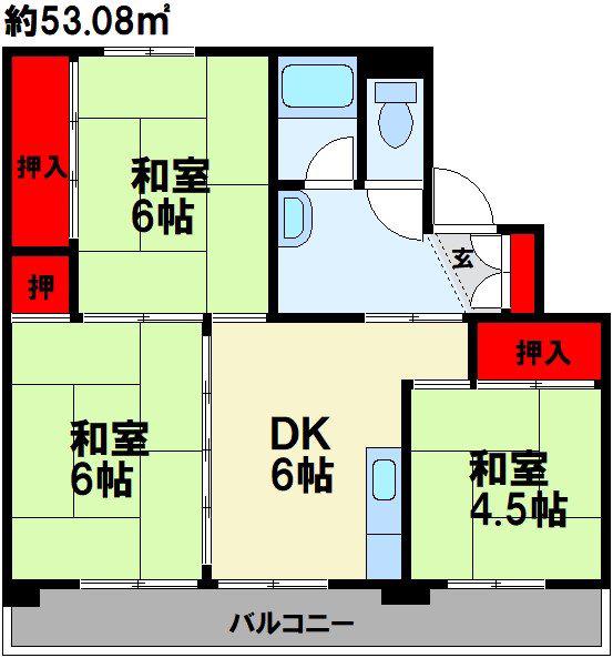 ビレッジハウス庄内1号棟(3DK/3階)の間取り写真