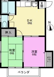 ベルハイム鈴木B(2DK/2階)の間取り写真