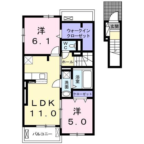 MフォレストII(2LDK/2階)の間取り写真