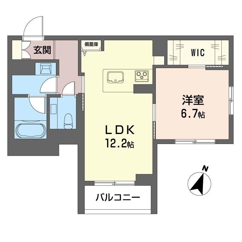 カーサ ワイエス(1LDK/2階)の間取り写真