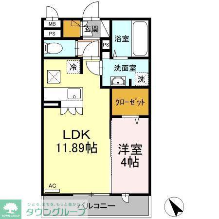 ハピネス武蔵野(1SLDK/2階)の間取り写真