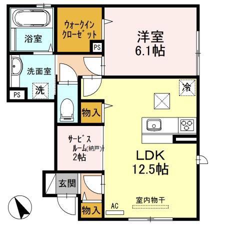 VILLA 高畔(1LDK/1階)の間取り写真